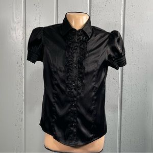 * Children's Place Girl's Black Button Up Puff Sleeve Blouse Sz 10/12